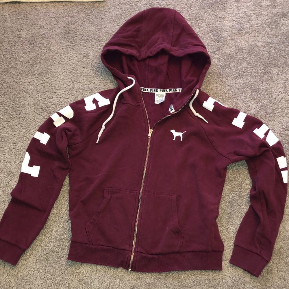 PINK Victoria's Secret Red and White Zip-Up Hoodie Jacket